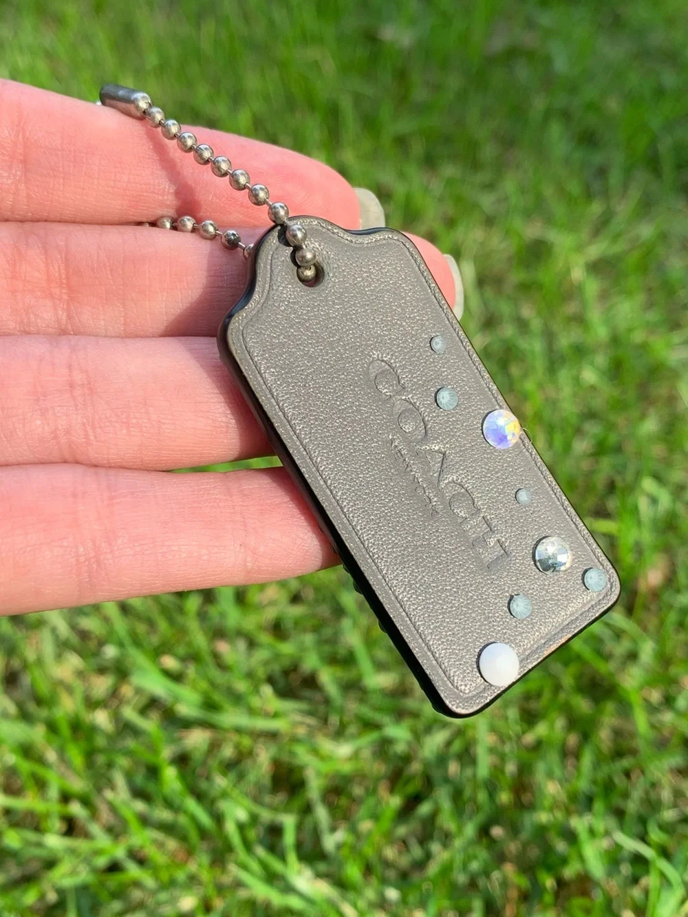 Coach New York Gray Hang tag with Rhinestones bag charm
